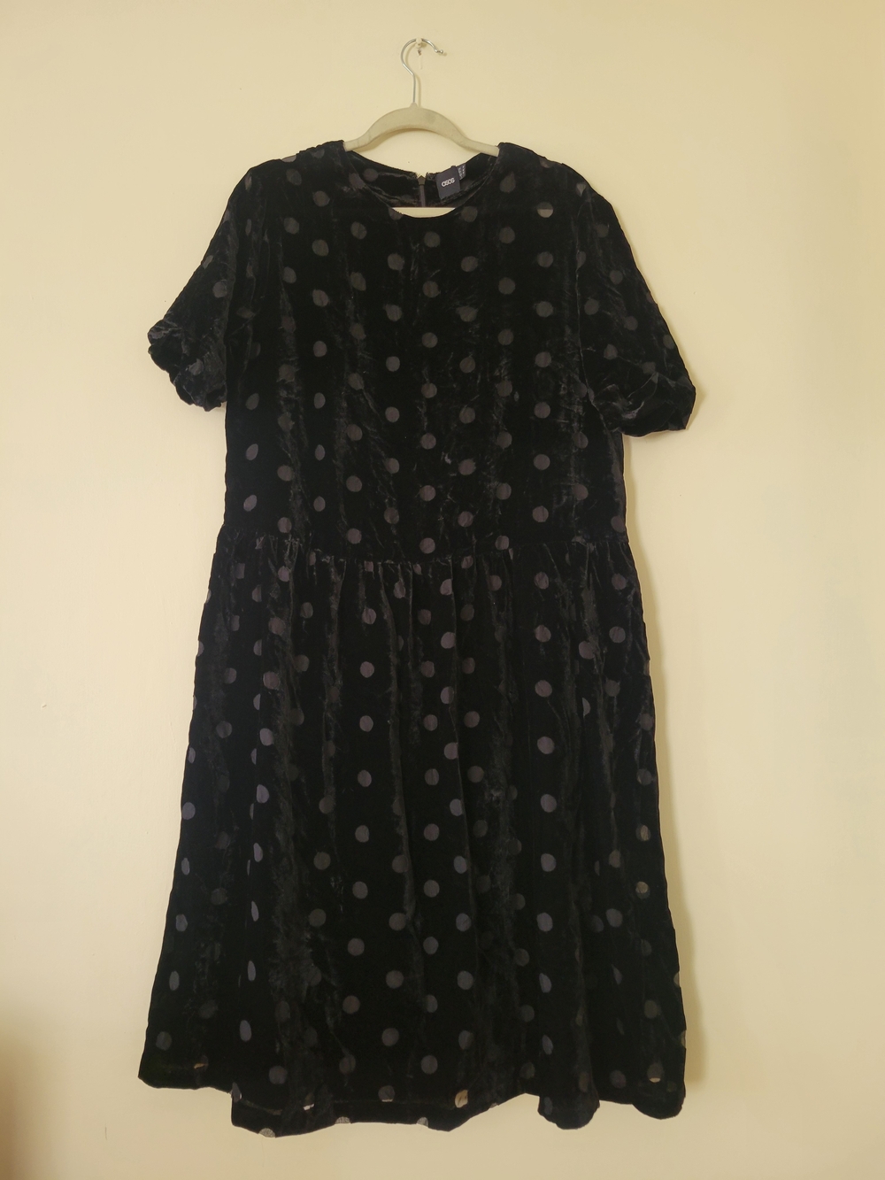 Asos Black Velvet Polka Dot Dress Sz 10